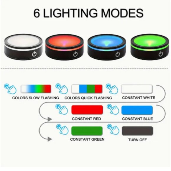 LED Display Stand Multi-Color Options Round Black Battery or USB NWT - Picture 2 of 4